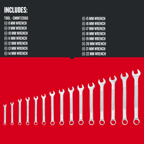 15-Piece Set 12-point Metric Combination Wrench CMMT12066