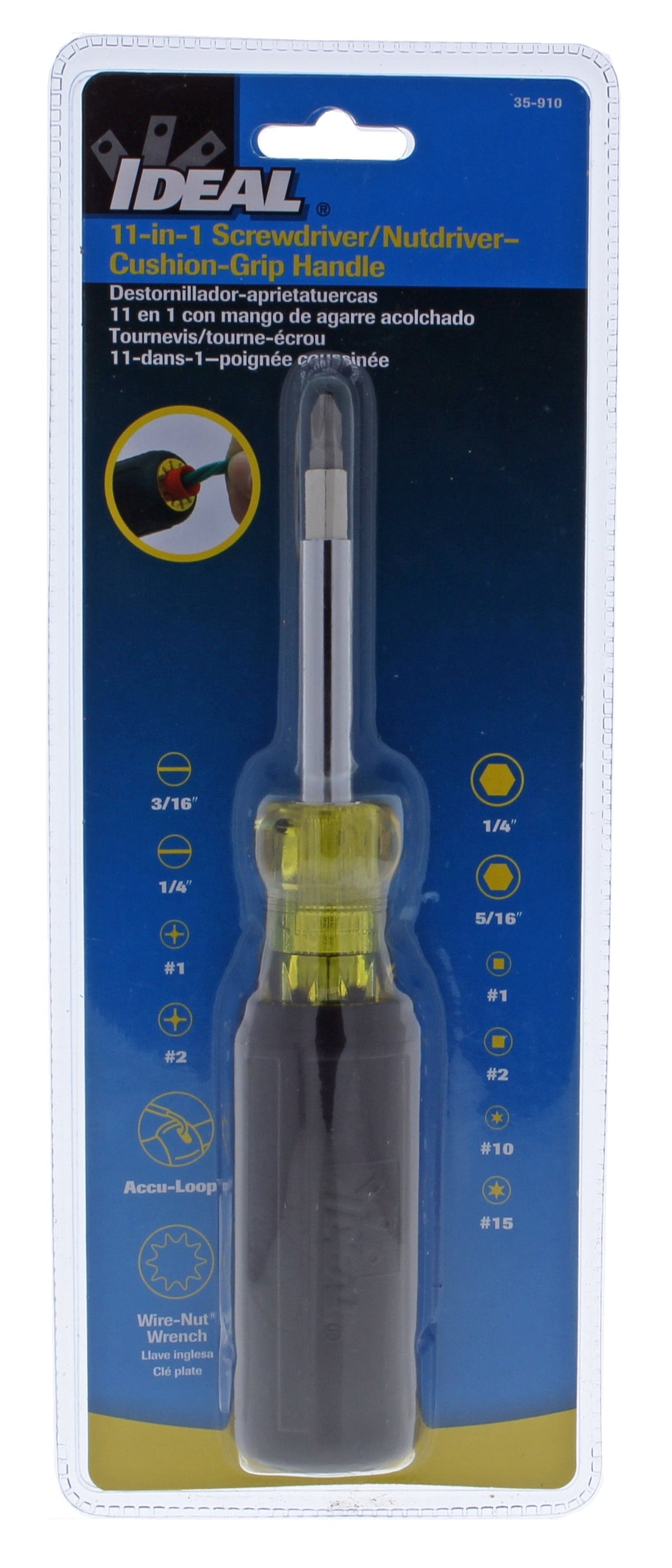 11-in-1 Multi Bit Screwdriver with Nutdriver 11-Piece Acetate Handle Multi-bit Assorted Drive Screwdriver Set Screwdriver 35-910