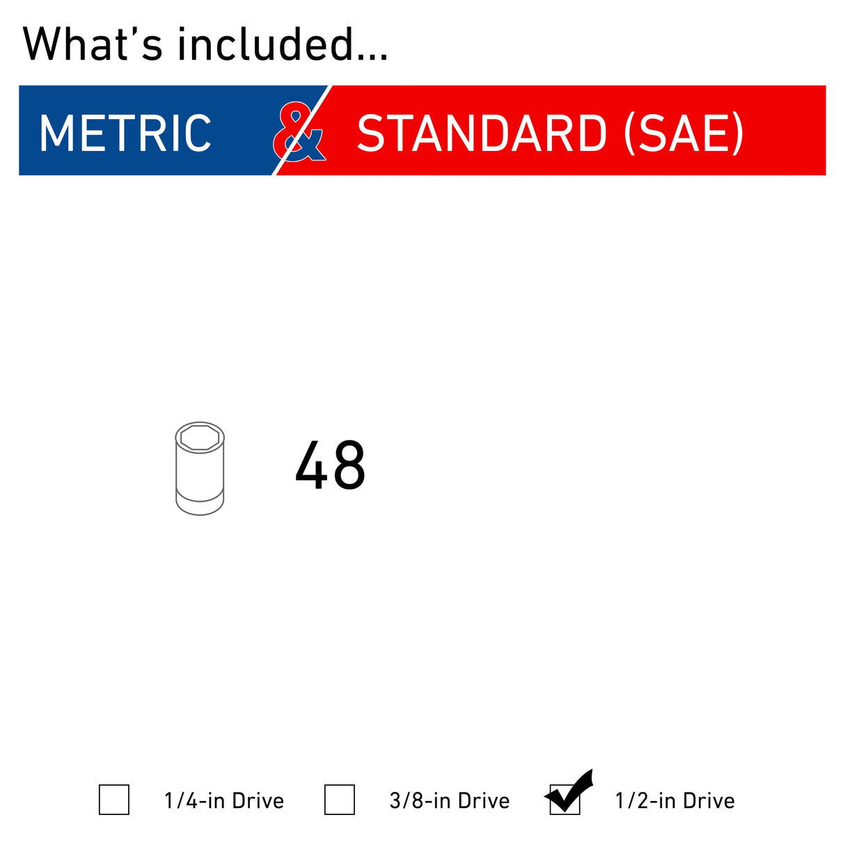 48-Piece Standard (SAE) and Metric Combination 1/2-in Drive Set 6-point Impact Socket Set CMMT16548