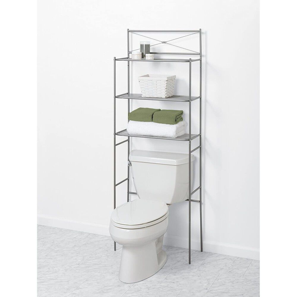 Over the Toilet Freestanding Spacesaver Satin Nickel Steel 2523NN