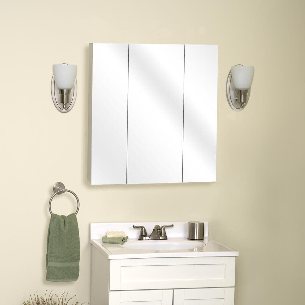 White Wood Tri-View Mirrored Frameless Medicine Cabinet 15552003