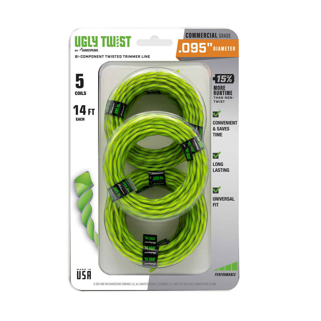 0.095 x 14' Ugly Twist line coils 5-Pack 0.095-in x 70-ft Pre-cut Trimmer Line 17502