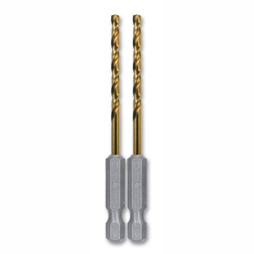 2-Piece 1/8-in x 2-1/2-in Titanium Coated Hss Jobber Length Twist Drill Bit 80854