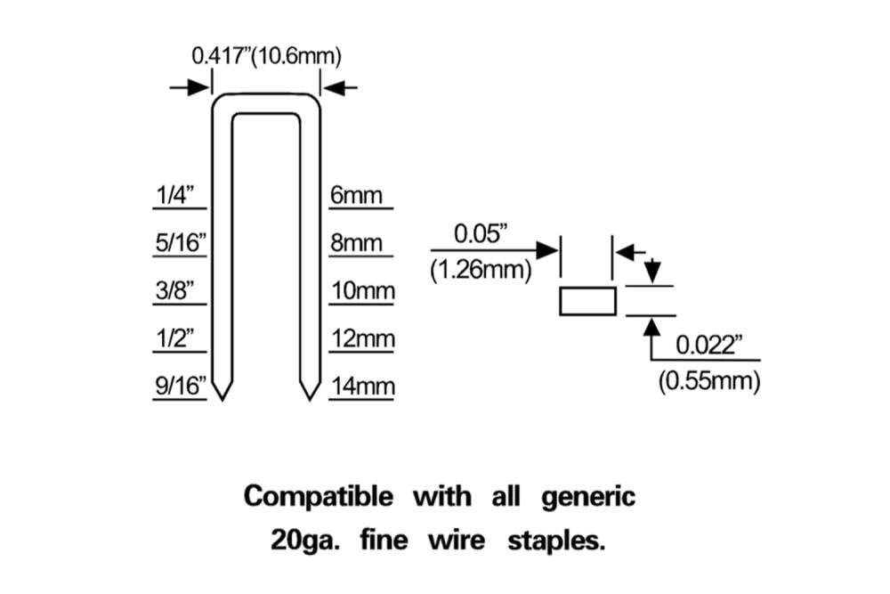 Type T-50 staples 20-Gauge 3/8-in Fine Wire Finish Pneumatic Stapler SFWS