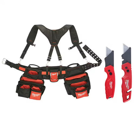 General Contractor Work Belt with Suspension Rig and 19 Oz. Milled Face Hickory Hammer