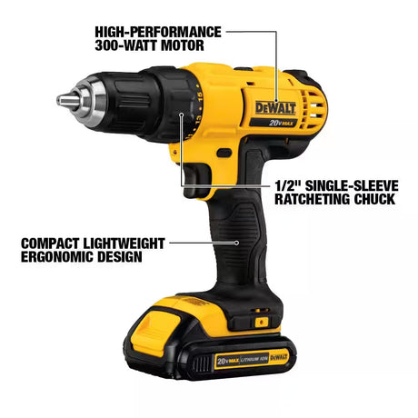 20V MAX Lithium-Ion Cordless Drill/Driver 2 Tool Combo Kit, 1/4 In. Impact Driver, (2) 20V 1.3Ah Batteries, and Charger