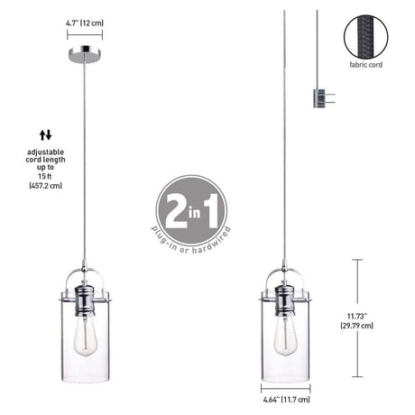 J Pendant Light Chrome 60W E26 1 Light 3000186