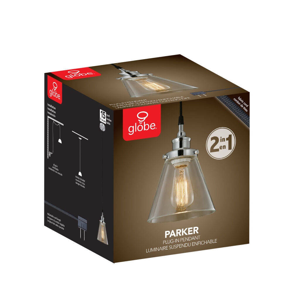 Parker Pendant Light 60W Plug In/Hardwire Chrome 3008665