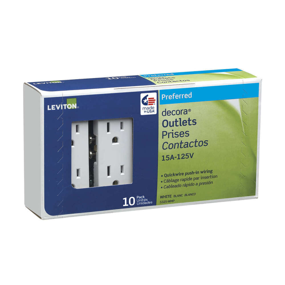 Decora 15A 125V White Grounded Duplex Outlet Receptacle 10pk 3072717