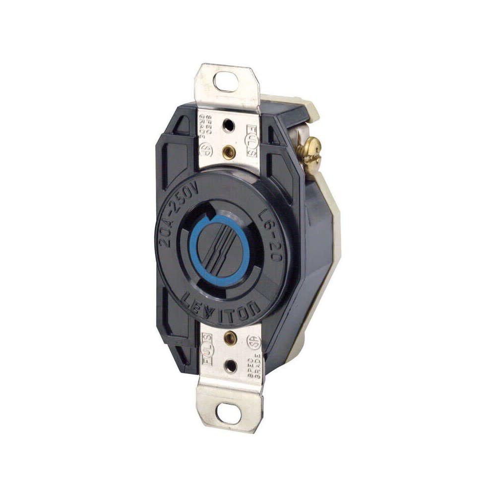 20A 250V Black Grounded Single Locking Outlet Receptacle 33679E