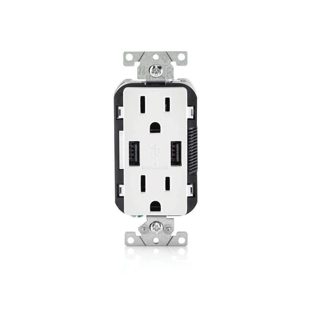 Decora 15A 125V White Outlet Receptacle & USB Charger 3496551
