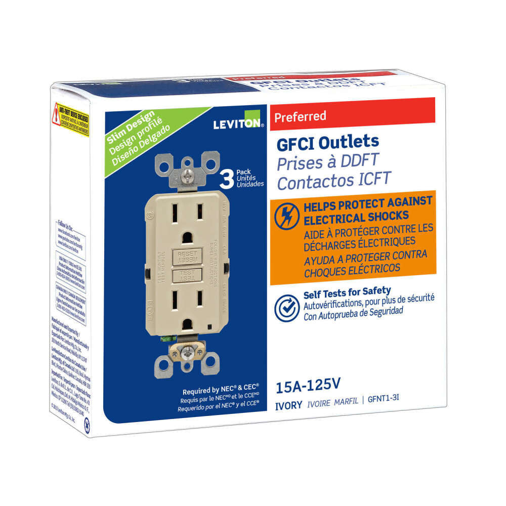 SmartlockPro GFCI Outlet 15A 125V Duplex Ivory NEMA 5-15R 3pk 3532769