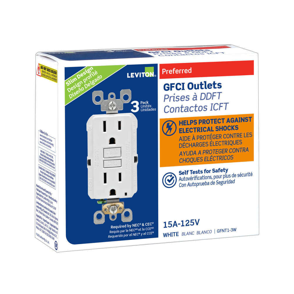 SmartlockPro GFCI Outlet 15A 125V Duplex White NEMA 5-15R 3pk 3532850