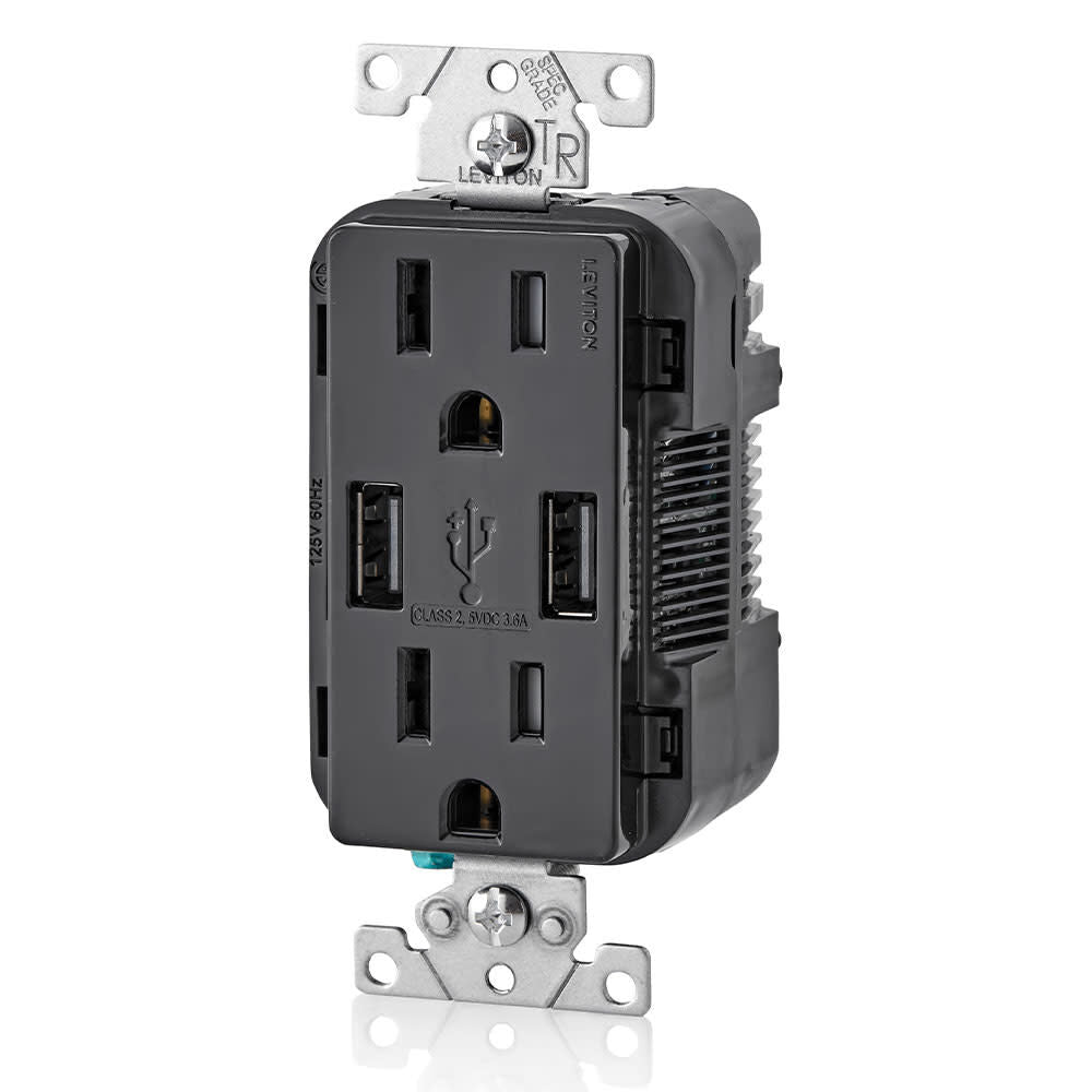 Decora 15A 125V Black NEMA 5-15R Outlet & USB Charger 3809365