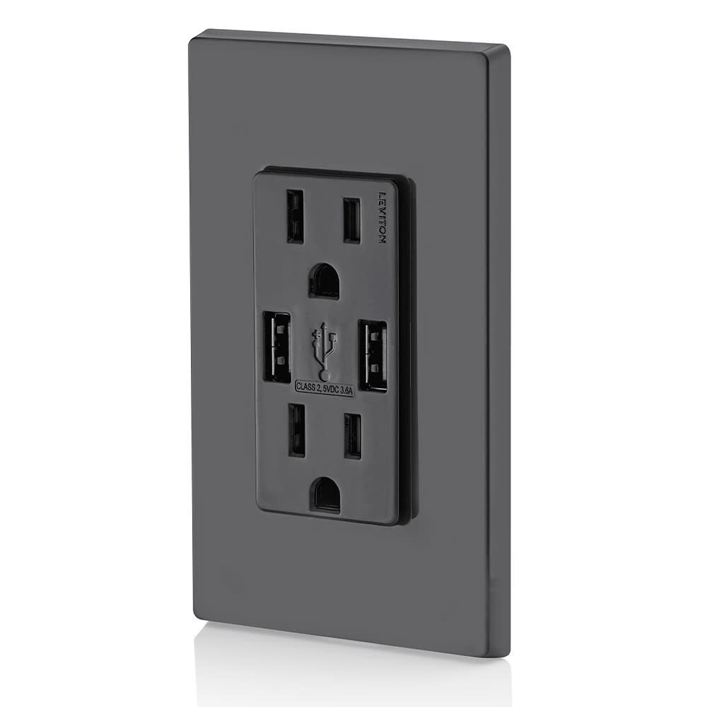 Decora 15A 125V Black NEMA 5-15R Outlet & USB Charger 3809365