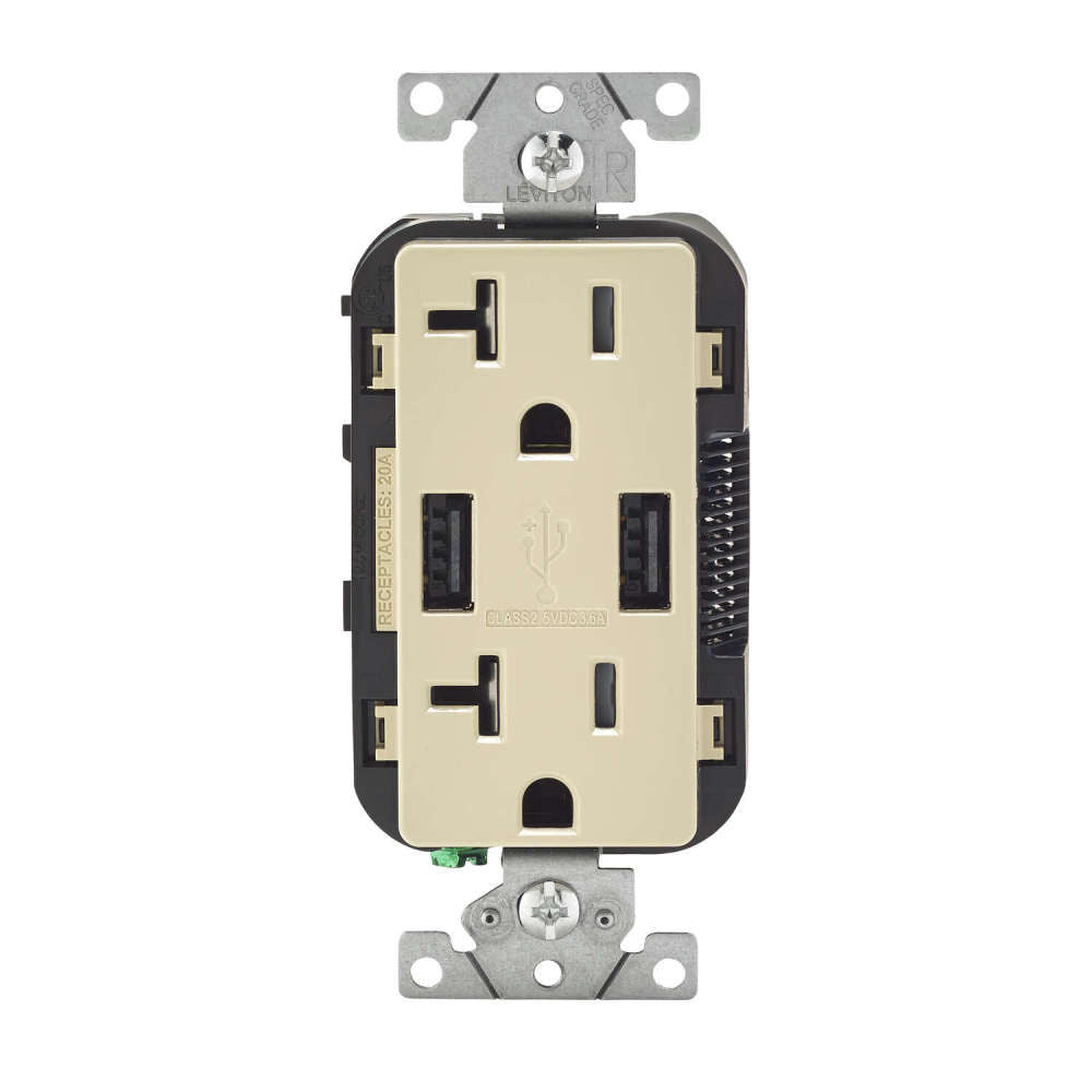 Decora 20A 125V Ivory NEMA 5-20R Outlet & USB Charger 3809381