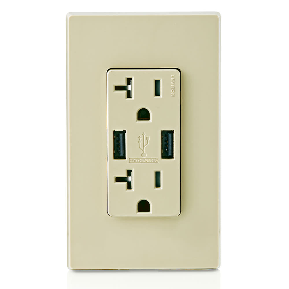 Decora 20A 125V Ivory NEMA 5-20R Outlet & USB Charger 3809381