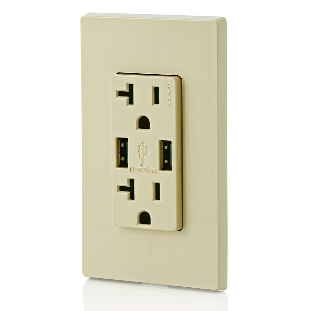 Decora 20A 125V Ivory NEMA 5-20R Outlet & USB Charger 3809381