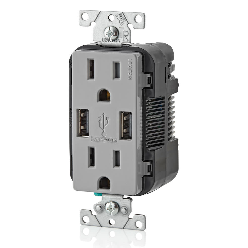 Decora 15A 125V Gray NEMA 5-15R Outlet & USB Charger 3809423