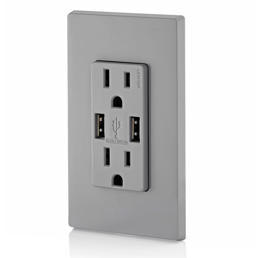 Decora 15A 125V Gray NEMA 5-15R Outlet & USB Charger 3809423