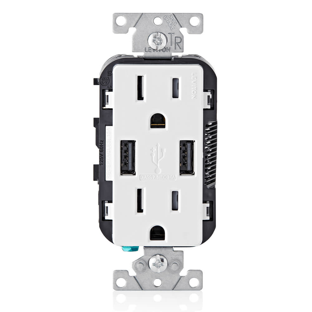 Receptacle/Outlet & 3.6A USB Charger 15A 125V White 3809506