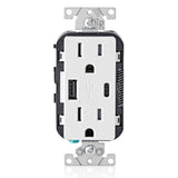 Outlet with USB Type A/C Charger 15A 125V 5-15R White 3850260