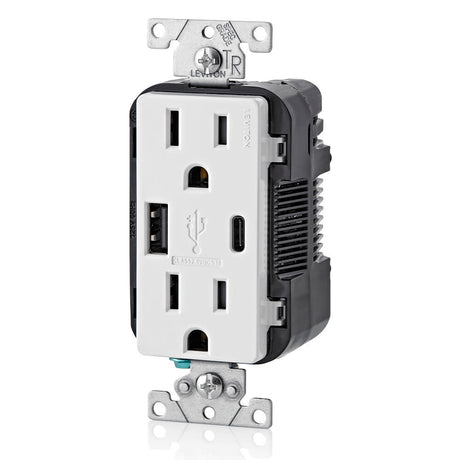 Outlet with USB Type A/C Charger 15A 125V 5-15R White 3850260