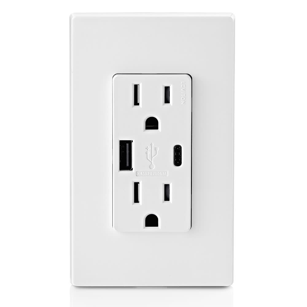 Outlet with USB Type A/C Charger 15A 125V 5-15R White 3850260