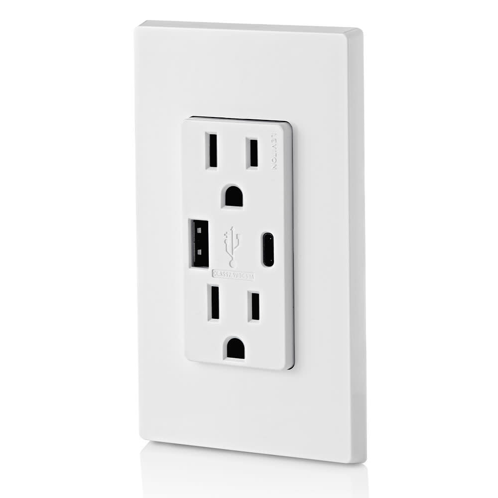 Outlet with USB Type A/C Charger 15A 125V 5-15R White 3850260