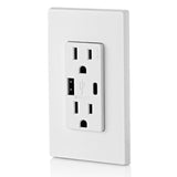 Outlet with USB Type A/C Charger 15A 125V 5-15R White 3850260