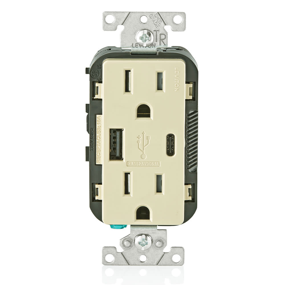 15A 125V 5-15R Ivory Outlet with USB Type A/C Charger 3894490