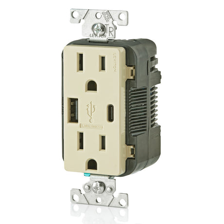 15A 125V 5-15R Ivory Outlet with USB Type A/C Charger 3894490
