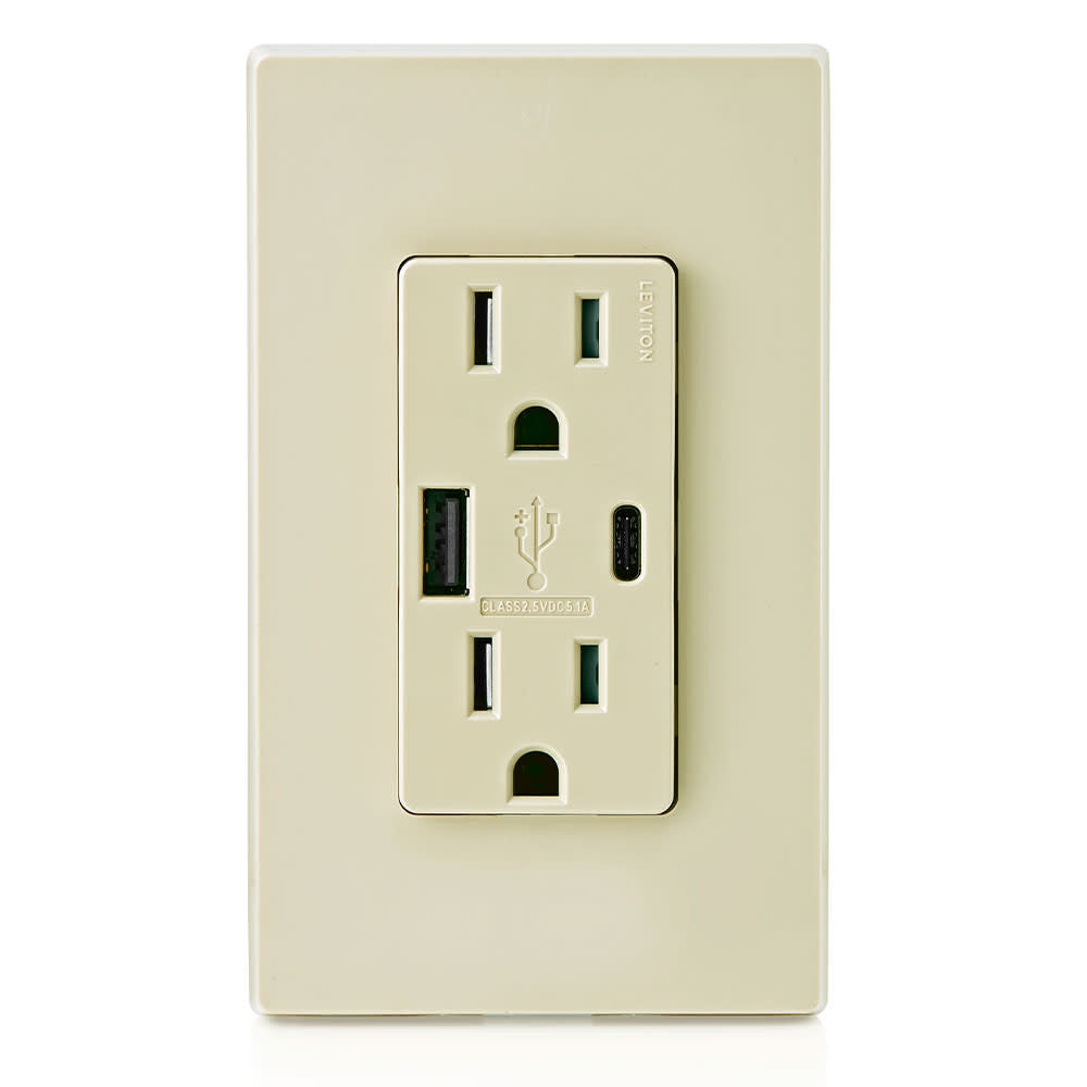 15A 125V 5-15R Ivory Outlet with USB Type A/C Charger 3894490