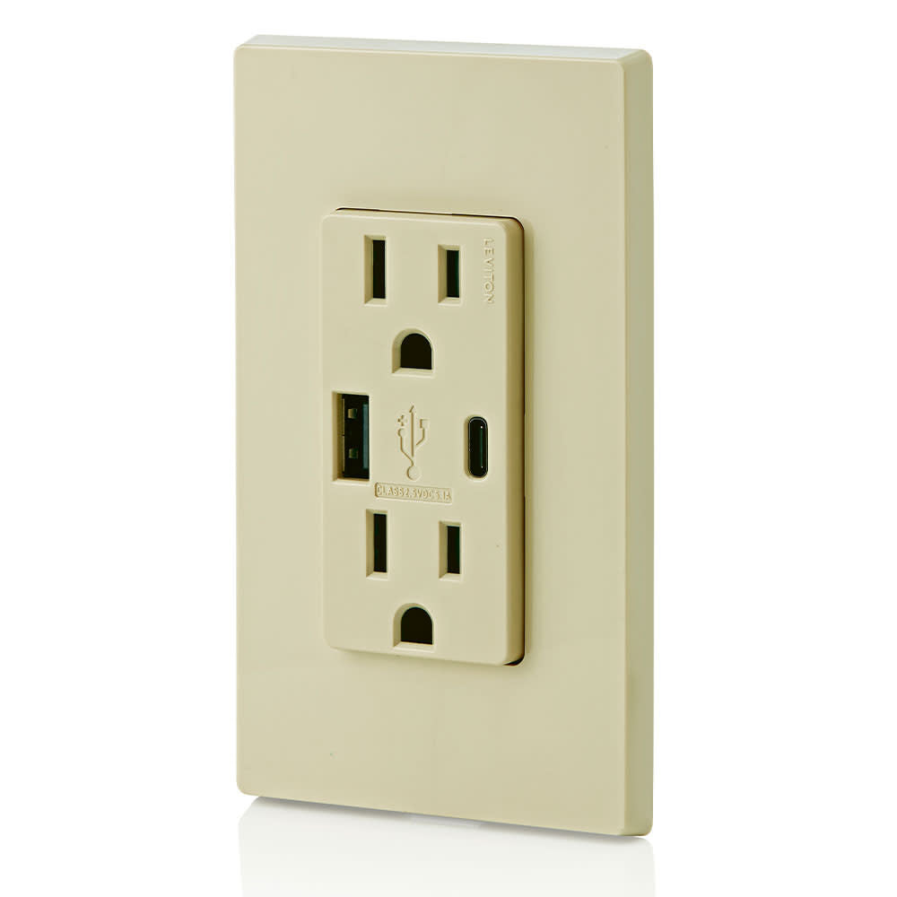 15A 125V 5-15R Ivory Outlet with USB Type A/C Charger 3894490