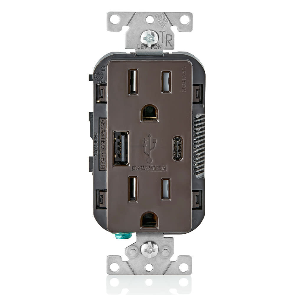 Outlet with USB Type A/C Charger 15A 125V 5-15R Brown 3894524