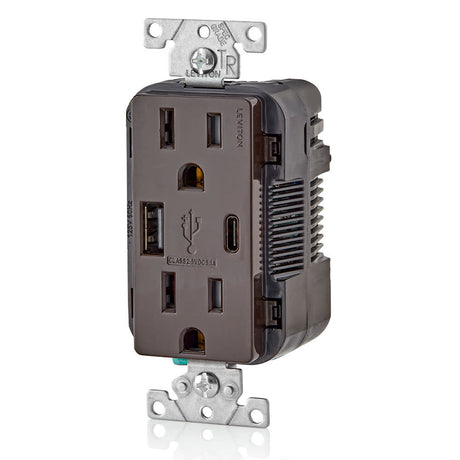 Outlet with USB Type A/C Charger 15A 125V 5-15R Brown 3894524