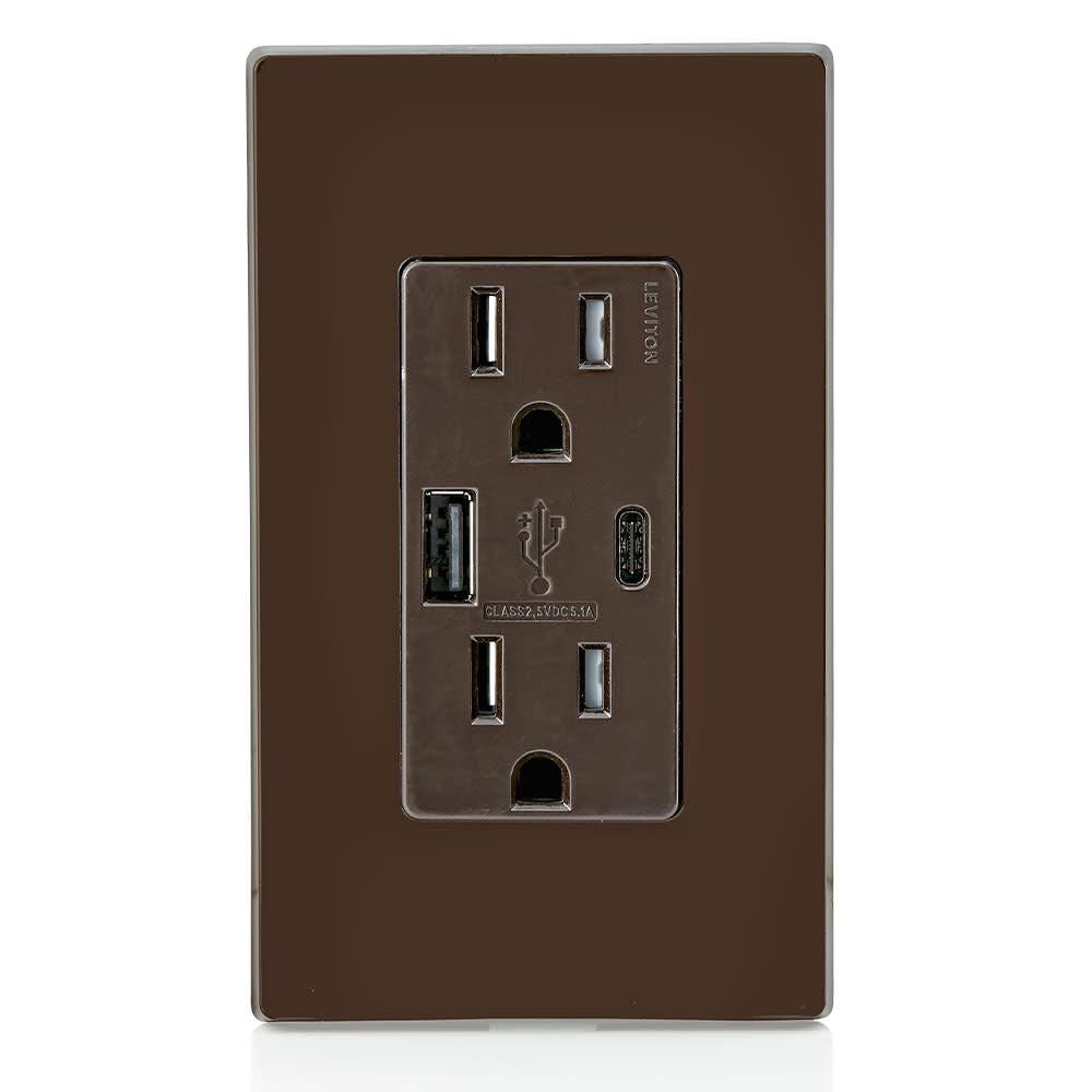 Outlet with USB Type A/C Charger 15A 125V 5-15R Brown 3894524