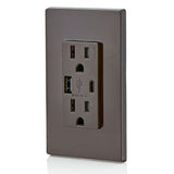 Outlet with USB Type A/C Charger 15A 125V 5-15R Brown 3894524