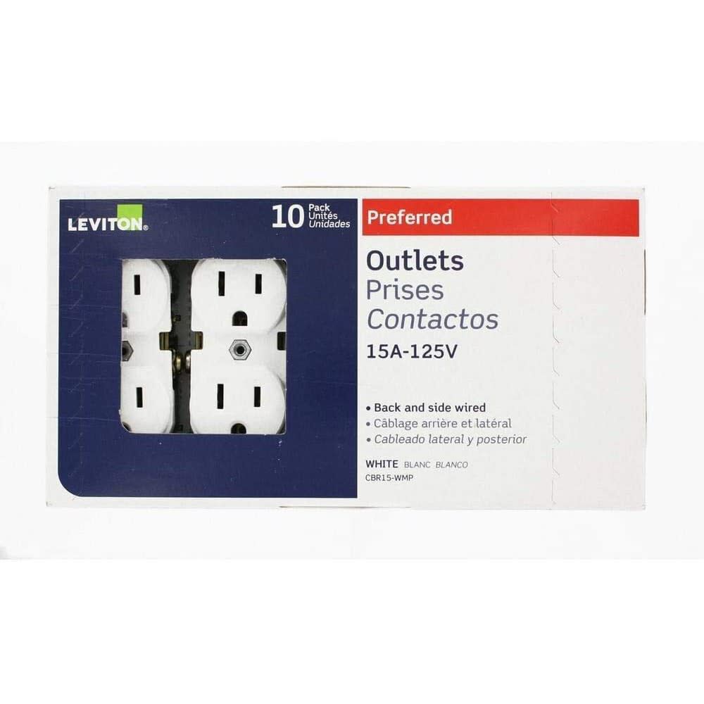 15A 125V White Indented Face Duplex Receptacle Outlet 10pk 3895505