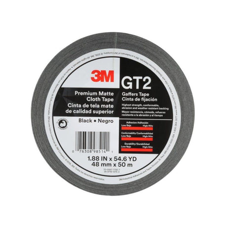 Gaffers Tape 1.88in x 54.6yd Black Premium Matte Cloth 3808623