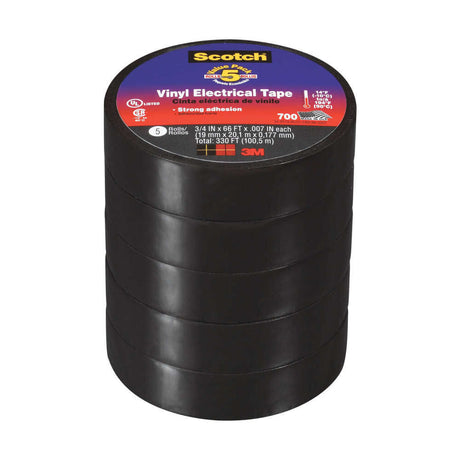 Scotch Electrical Tape 0.75in x 66' Black Vinyl 5pk 3585304