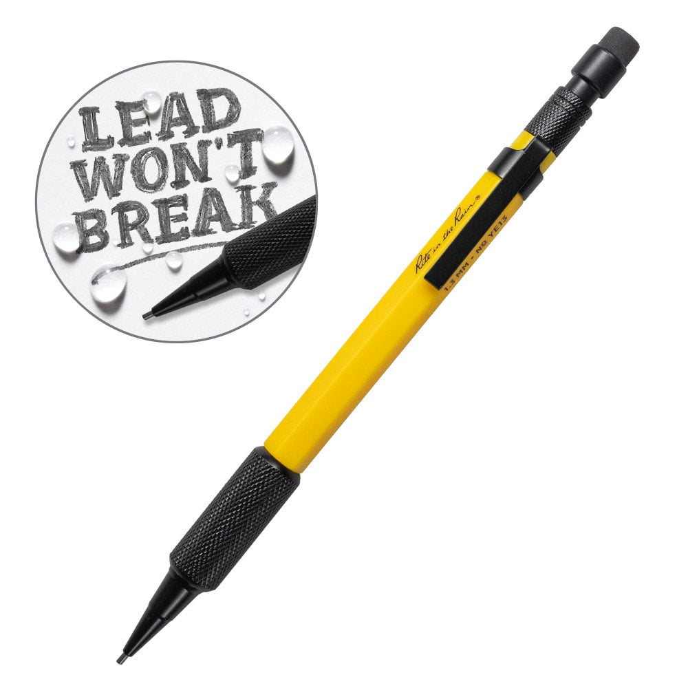 Weatherproof Mechanical Pencil, Yellow Barrel, 1.3mm Black Lead - Strong Resin & Metal Construction - All-Weather Writing Utensil YE13