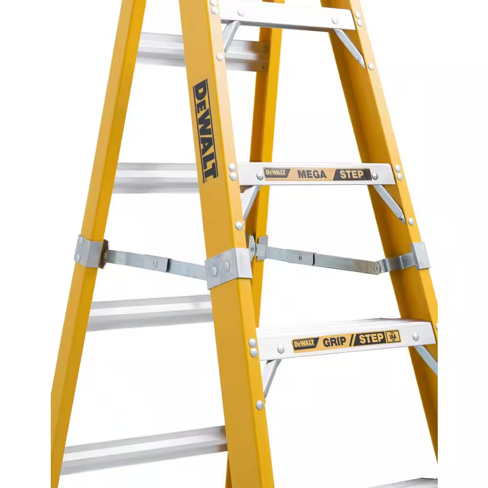 12 Ft. Fiberglass Step Ladder 16.1 Ft. Reach Height Type 1AA - 375 Lbs., Expanded Work Step and Impact Absorption System