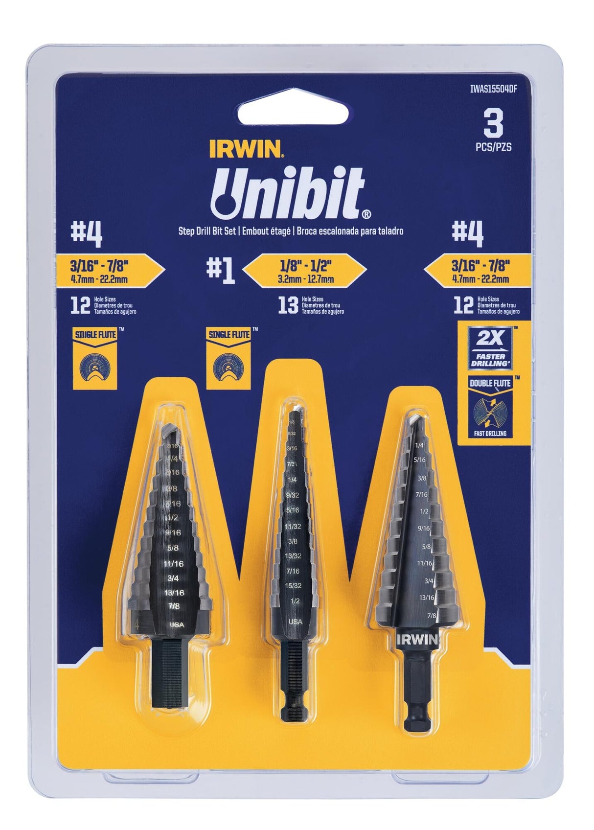 Unibit 3-Piece Set Step Drill Bit Set (3/16-in to 7/8-in) IWAS15504DF