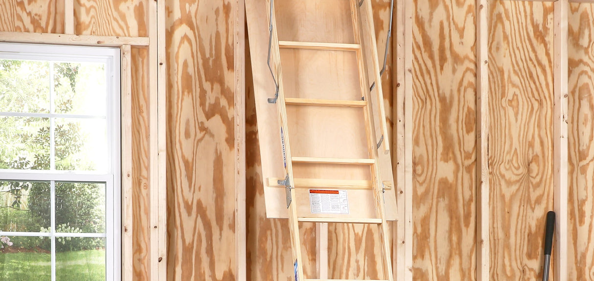 Wood Folding Attic Ladder 8.75-ft to 10.3-ft (Rough Opening: 25-in x 54-in) with 250-lb Capacity W2510