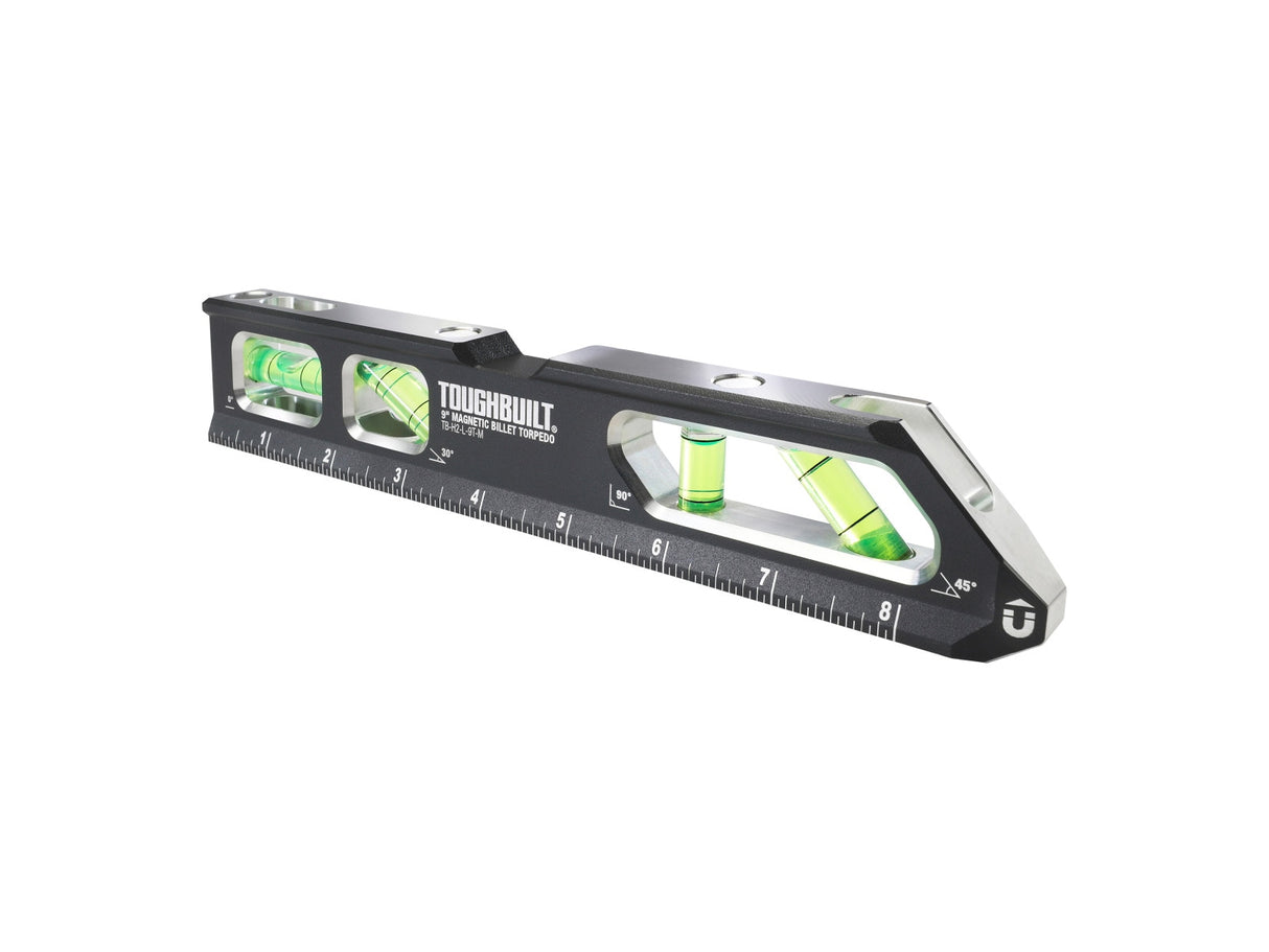 Aluminum 9-in 4 Vial Magnetic Torpedo Level TB-H2-L-9T-M