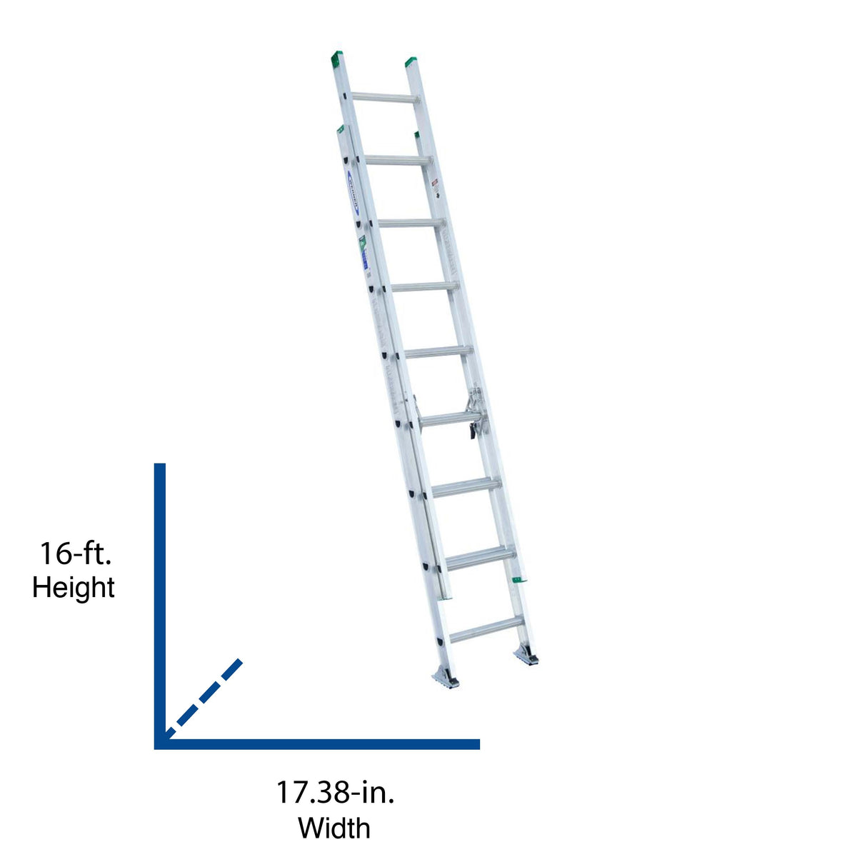 D1200-2 16-ft Aluminum Type 2-225-lb Load Capacity Extension Ladder D1216-2