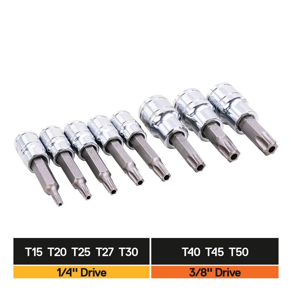 8-Piece 1/4-in; 3/8-in Drive Set Tamper-proof Torx Bit Driver Socket Set 81723