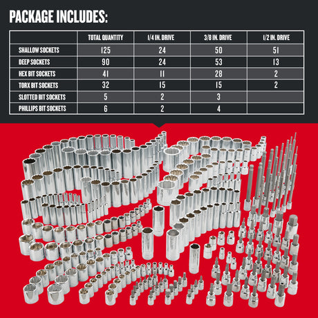 299-Piece Standard (SAE) and Metric Polished Chrome Mechanics Tool Set CMMT45310