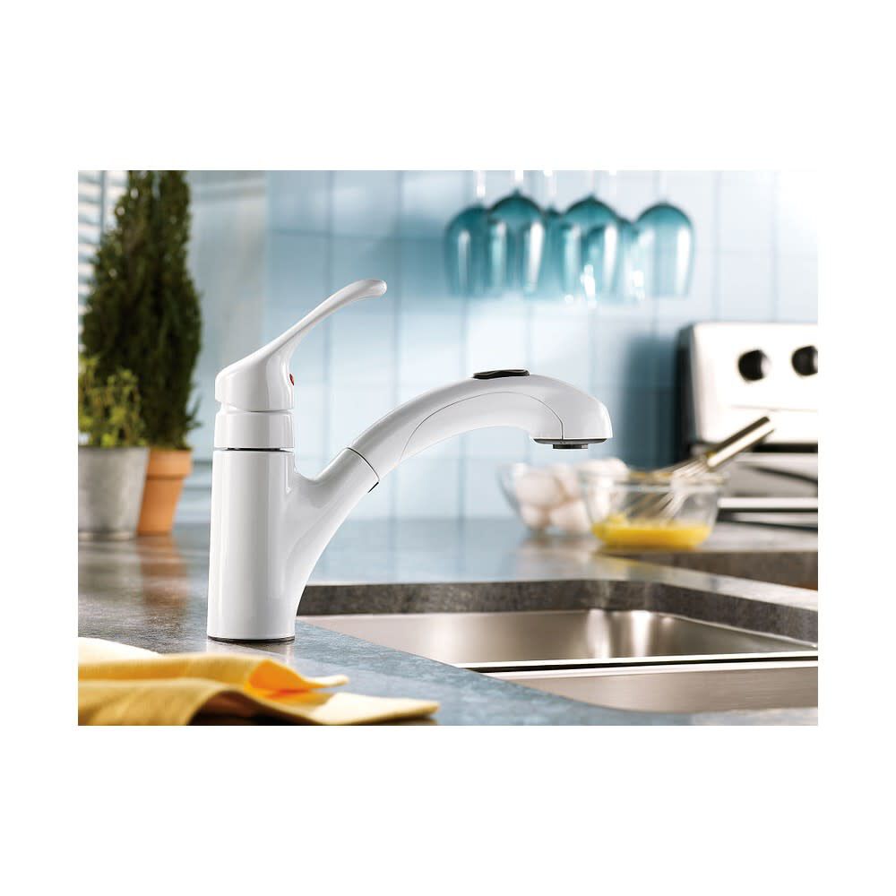 Pullout Kitchen Faucet Renzo Glacier 1 Handle Low Arc CA87316W